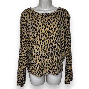 Newport News Leopard Print Long Drop Dolman Sleeve Sweater Boat Neck Women XL